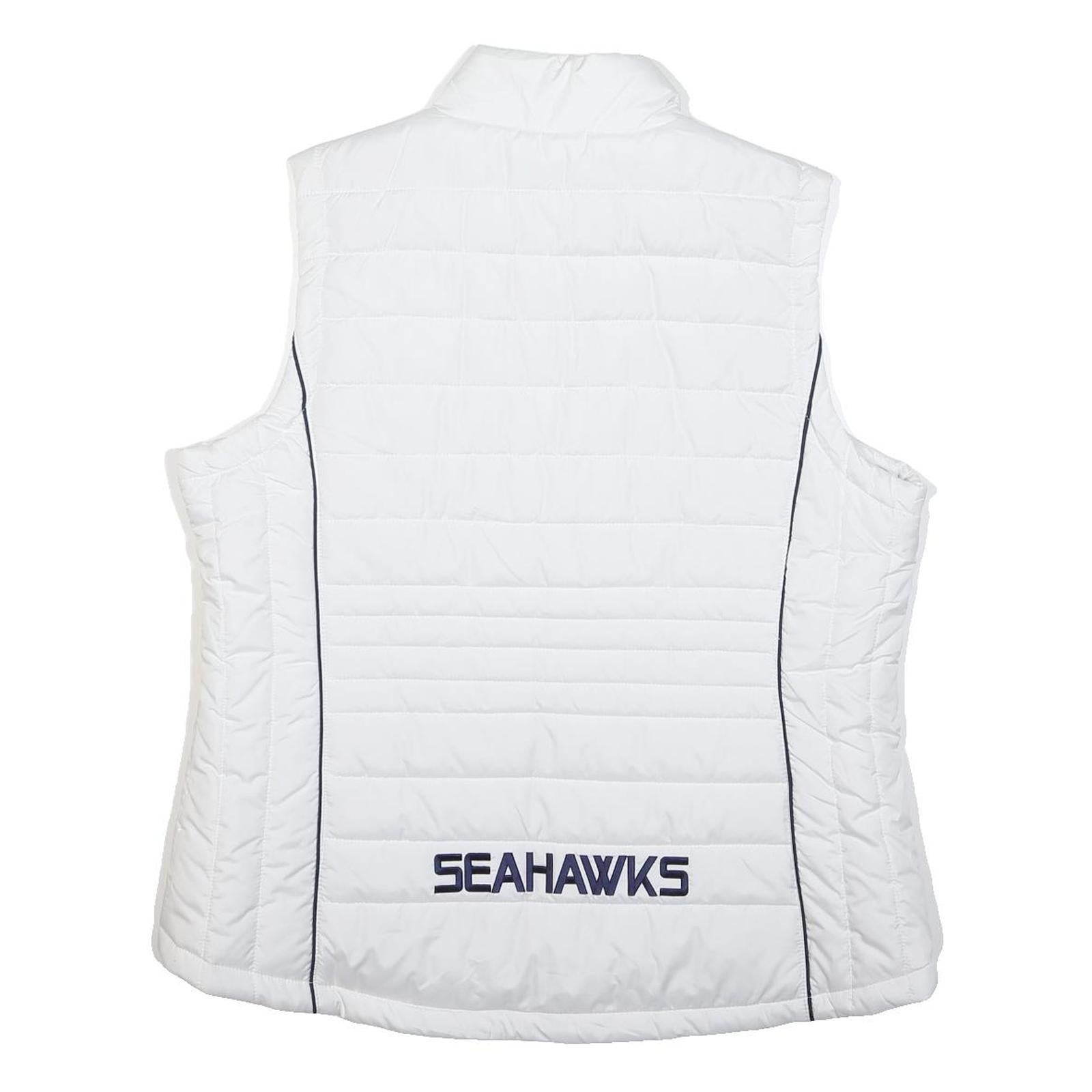NFL Womens White & Navy Seahawks Quilted Jacket 2XL Polyester Zip Sleeveless