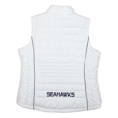 NFL Womens White & Navy Seahawks Quilted Jacket 2XL Polyester Zip Sleeveless