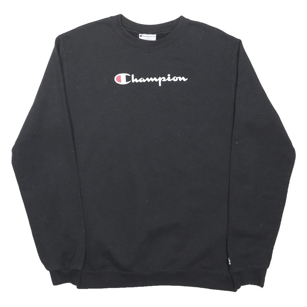 CHAMPION Boys Black Crew Neck XL Cotton Sweatshirt Logo Print Pullover