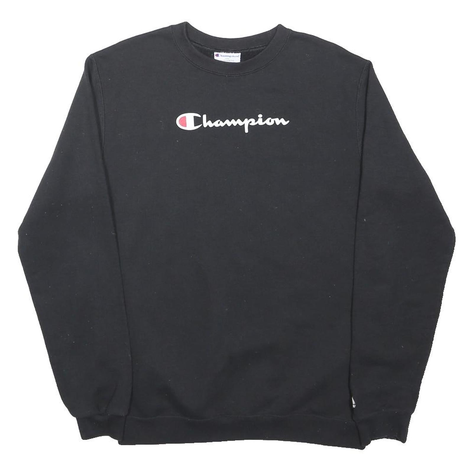 CHAMPION Boys Black Crew Neck XL Cotton Sweatshirt Logo Print Pullover