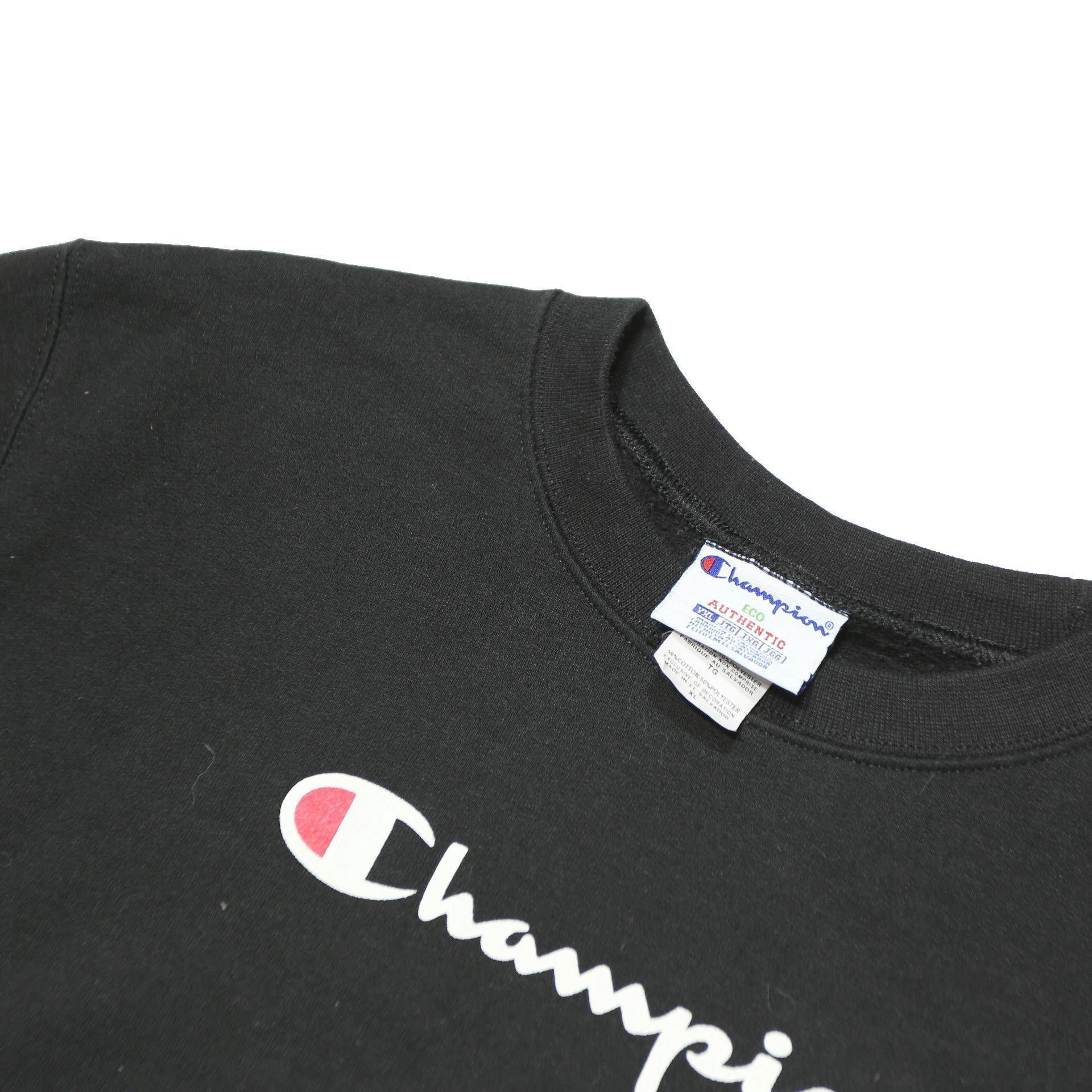 CHAMPION Boys Black Crew Neck XL Cotton Sweatshirt Logo Print Pullover