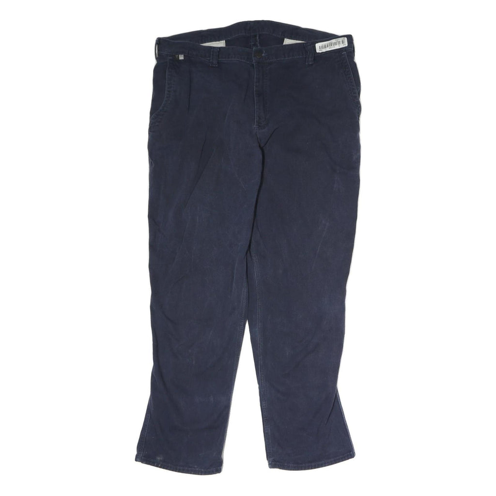 CARHARTT Mens Cotton Navy Regular Straight Trousers W40 L32 Zip Closure Durable