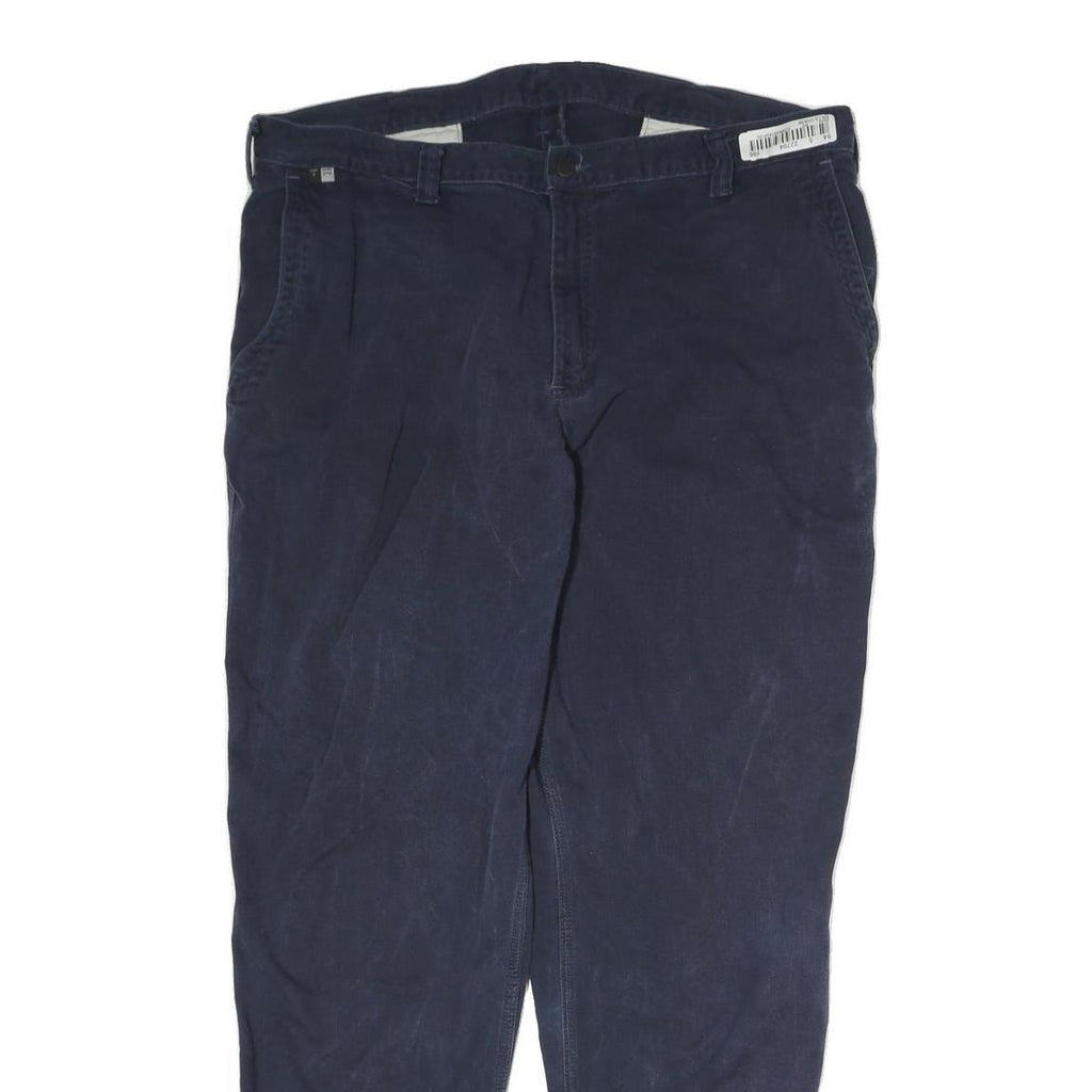 CARHARTT Mens Cotton Navy Regular Straight Trousers W40 L32 Zip Closure Durable