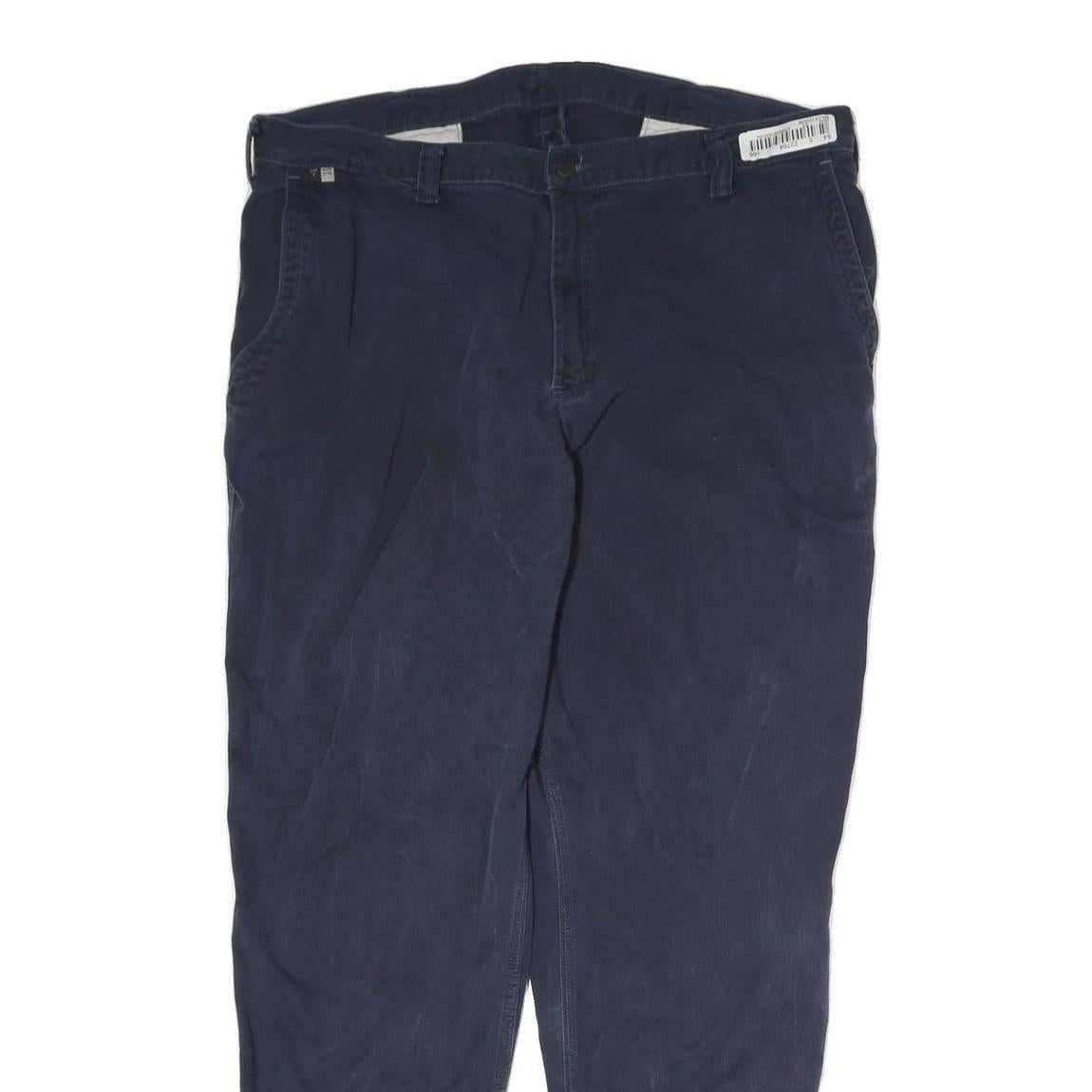 CARHARTT Mens Cotton Navy Regular Straight Trousers W40 L32 Zip Closure Durable