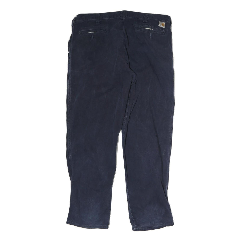 CARHARTT Mens Cotton Navy Regular Straight Trousers W40 L32 Zip Closure Durable