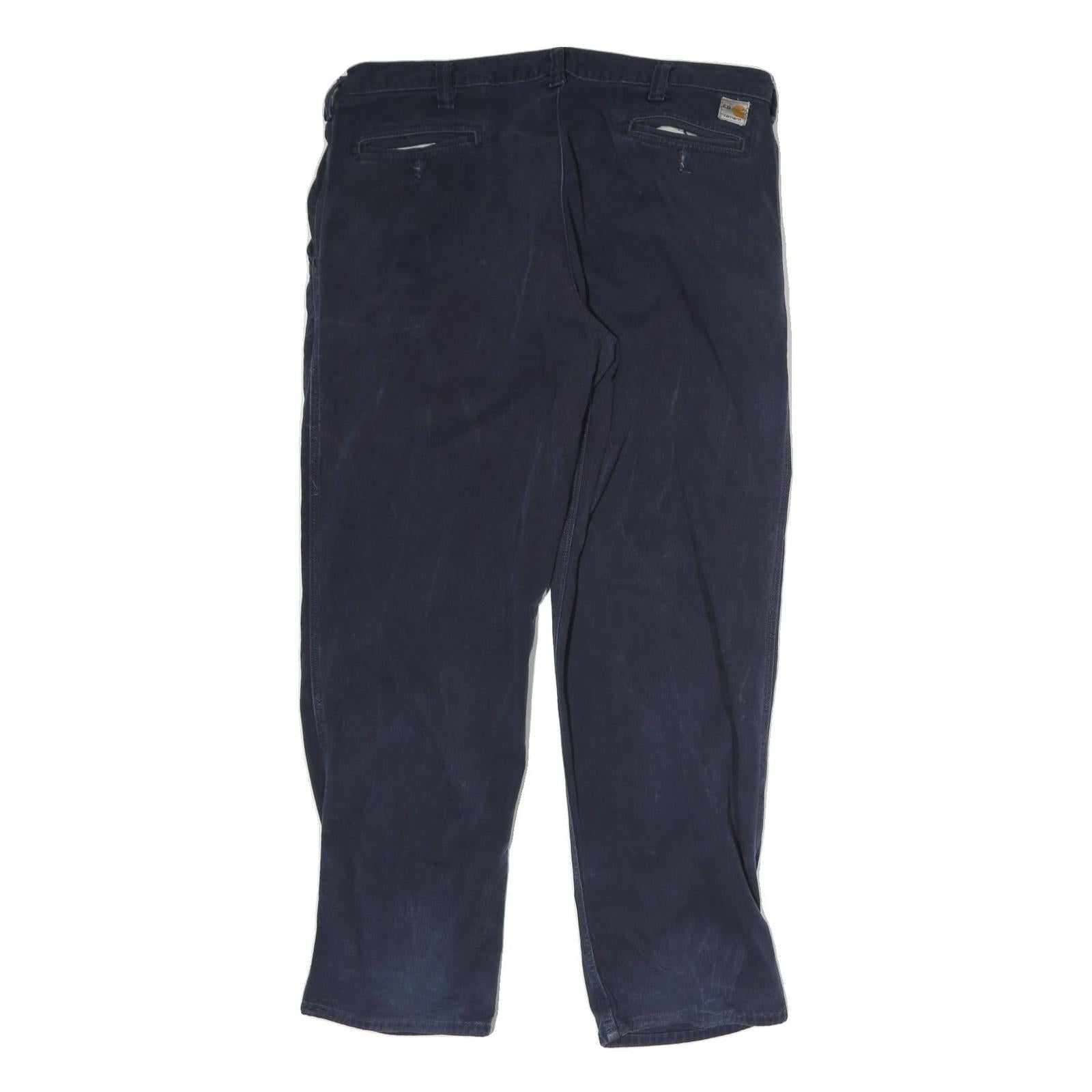 CARHARTT Mens Cotton Navy Regular Straight Trousers W40 L32 Zip Closure Durable
