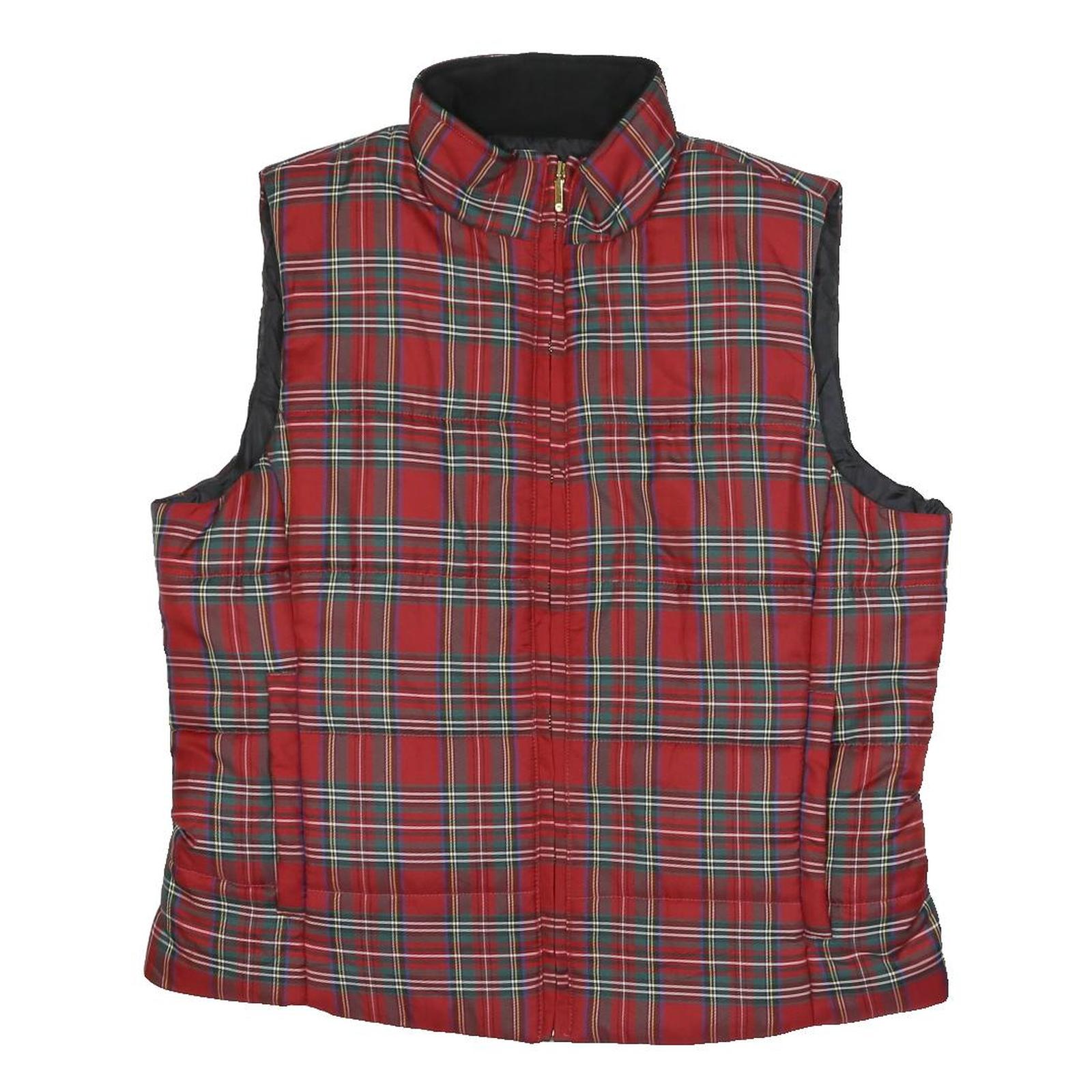 CHAPS Womens Red & Green Tartan Quilted Jacket XL Polyester Zip Classic