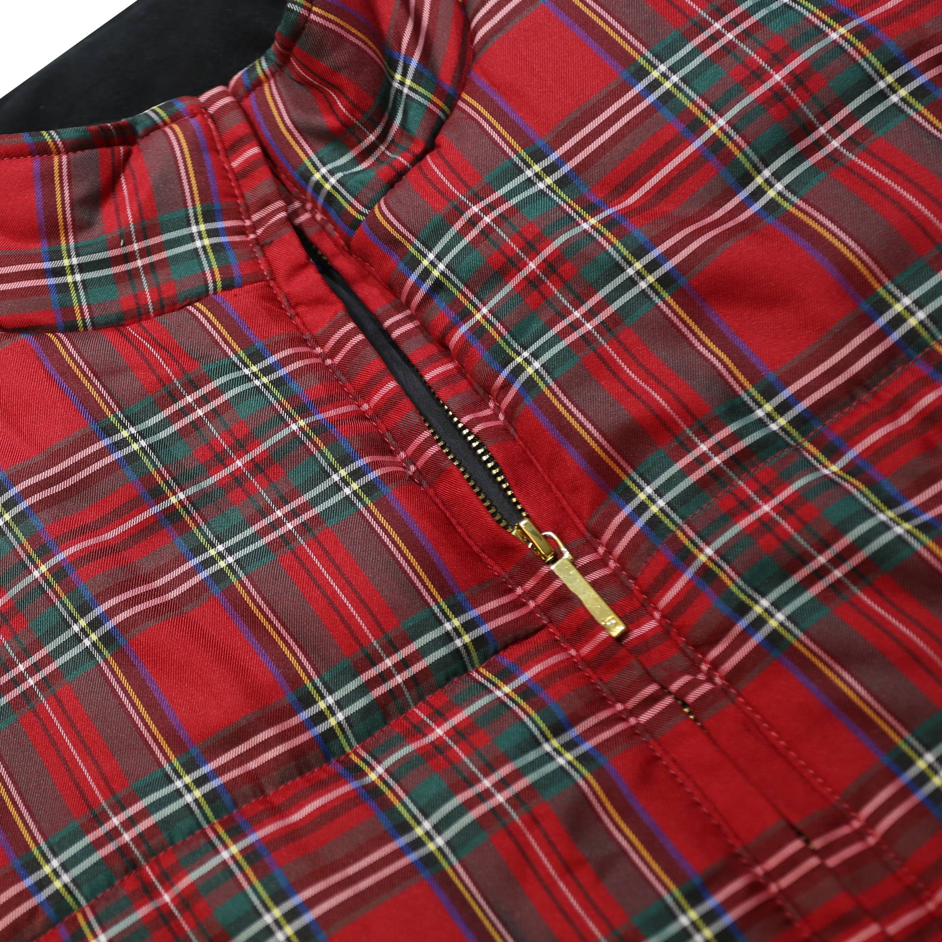 CHAPS Womens Red & Green Tartan Quilted Jacket XL Polyester Zip Classic
