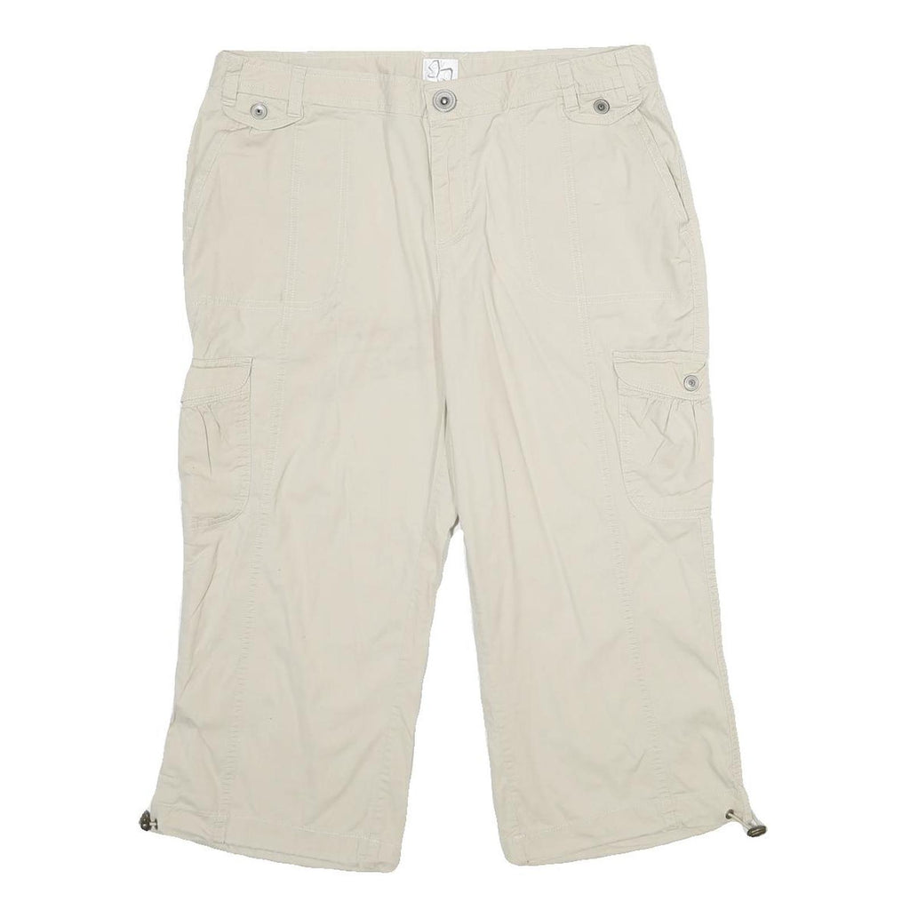 Womens Beige Cargo Shorts UK 16 W34 Cotton Blend Casual Utility Summer