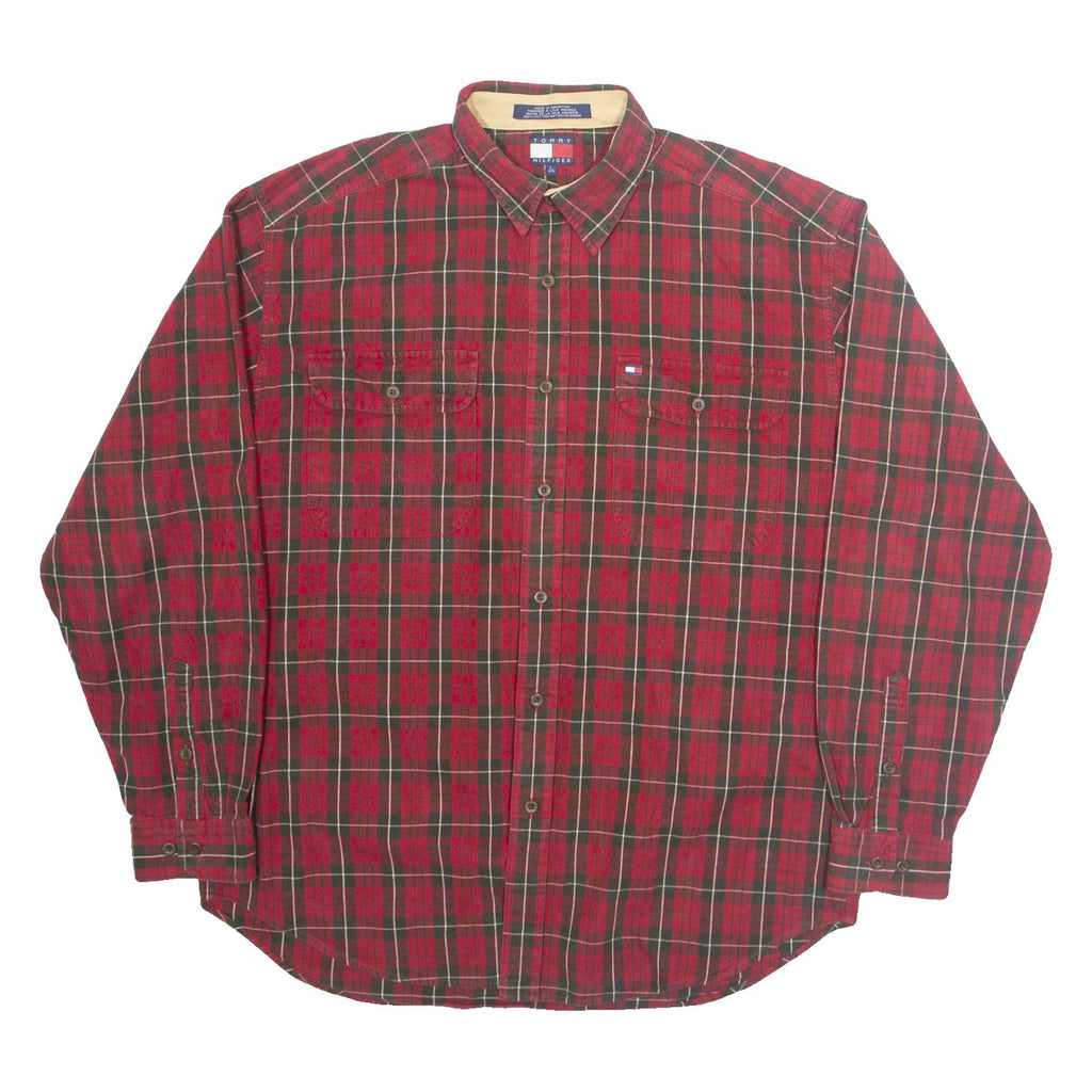 TOMMY HILFIGER Mens Shirt Red Check Long Sleeve L