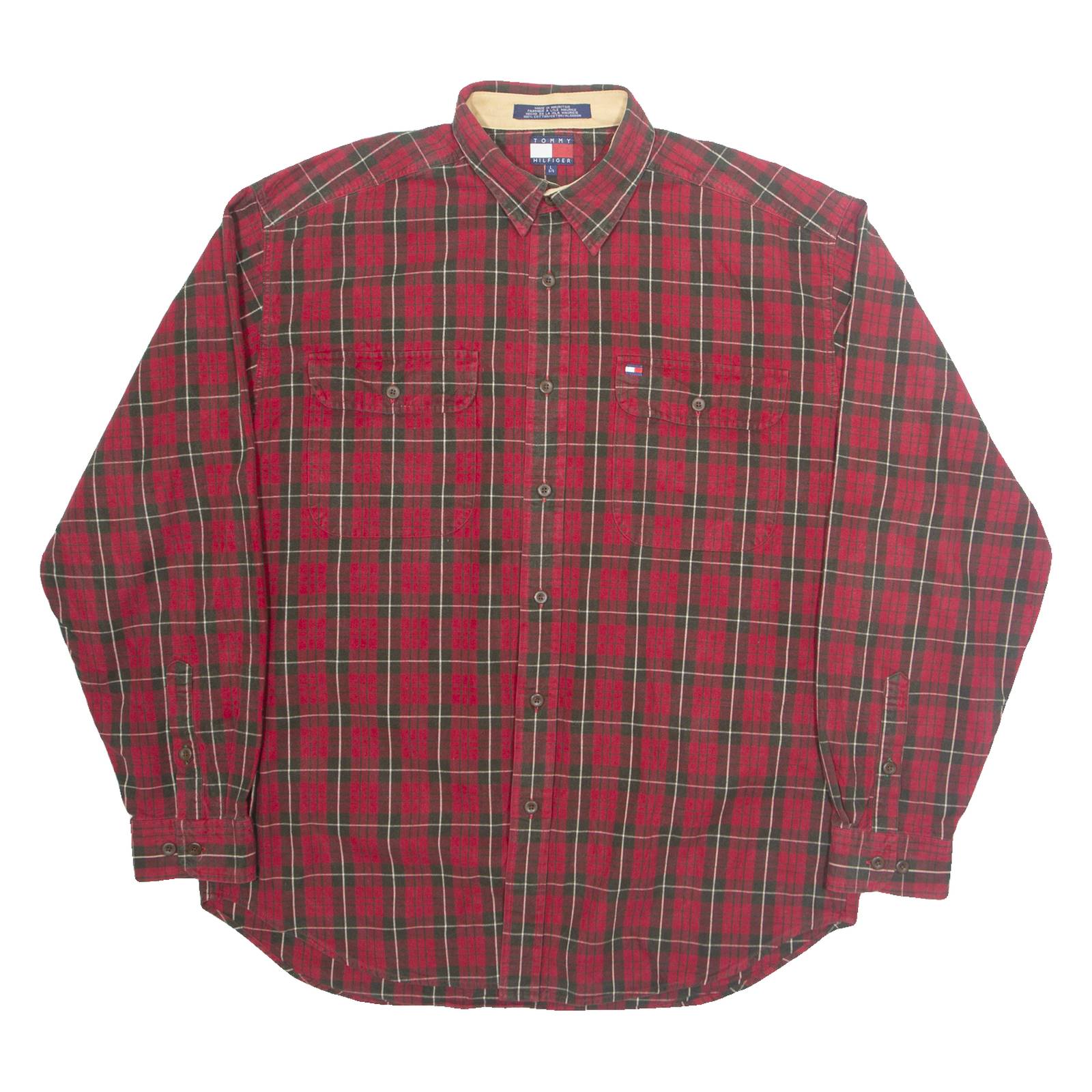 TOMMY HILFIGER Mens Shirt Red Check Long Sleeve L