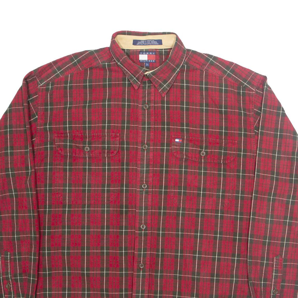 TOMMY HILFIGER Mens Shirt Red Check Long Sleeve L