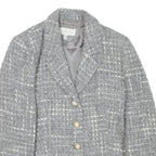 PRESTIGE Womens Grey Wool Blend Button Jacket UK 12 Check Classic Tailored