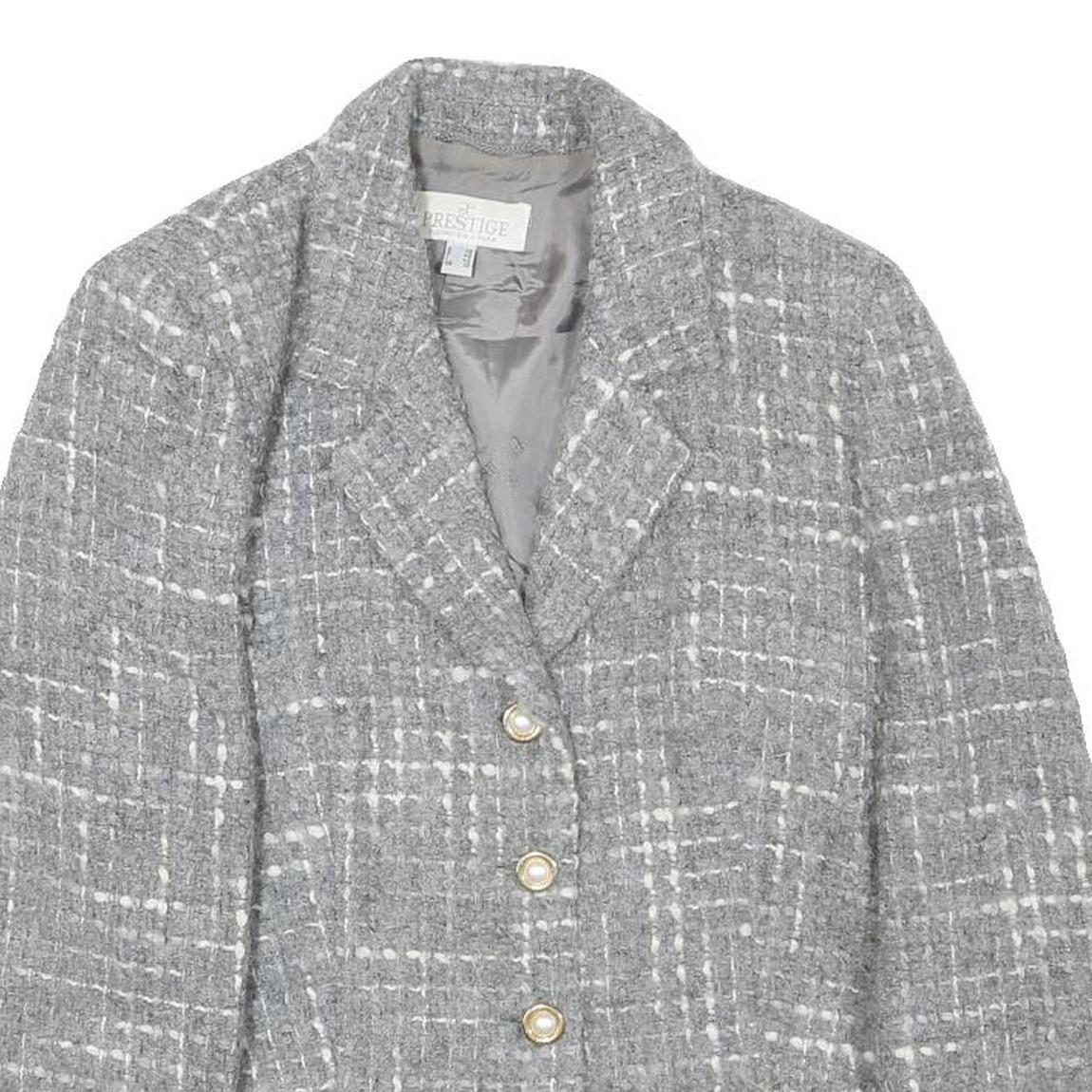 PRESTIGE Womens Grey Wool Blend Button Jacket UK 12 Check Classic Tailored