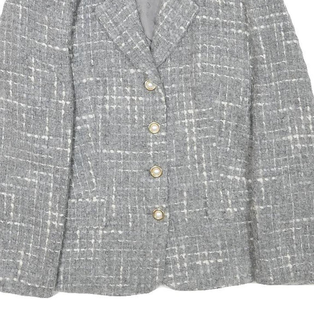 PRESTIGE Womens Grey Wool Blend Button Jacket UK 12 Check Classic Tailored
