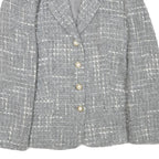 PRESTIGE Womens Grey Wool Blend Button Jacket UK 12 Check Classic Tailored