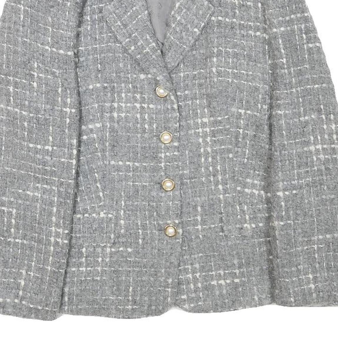 PRESTIGE Womens Grey Wool Blend Button Jacket UK 12 Check Classic Tailored