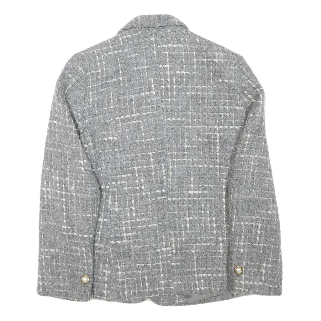 PRESTIGE Womens Grey Wool Blend Button Jacket UK 12 Check Classic Tailored