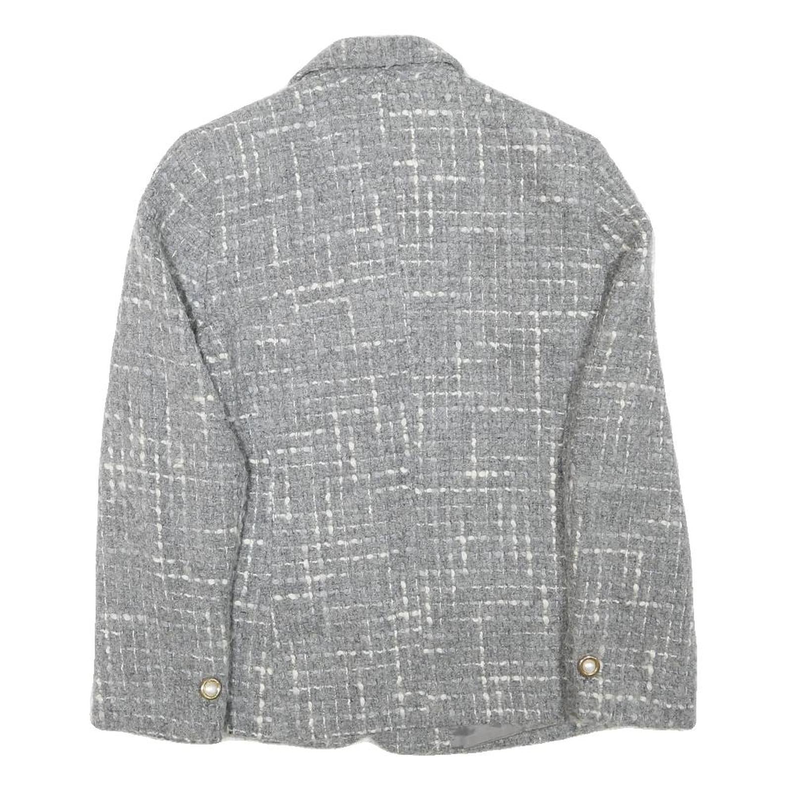 PRESTIGE Womens Grey Wool Blend Button Jacket UK 12 Check Classic Tailored