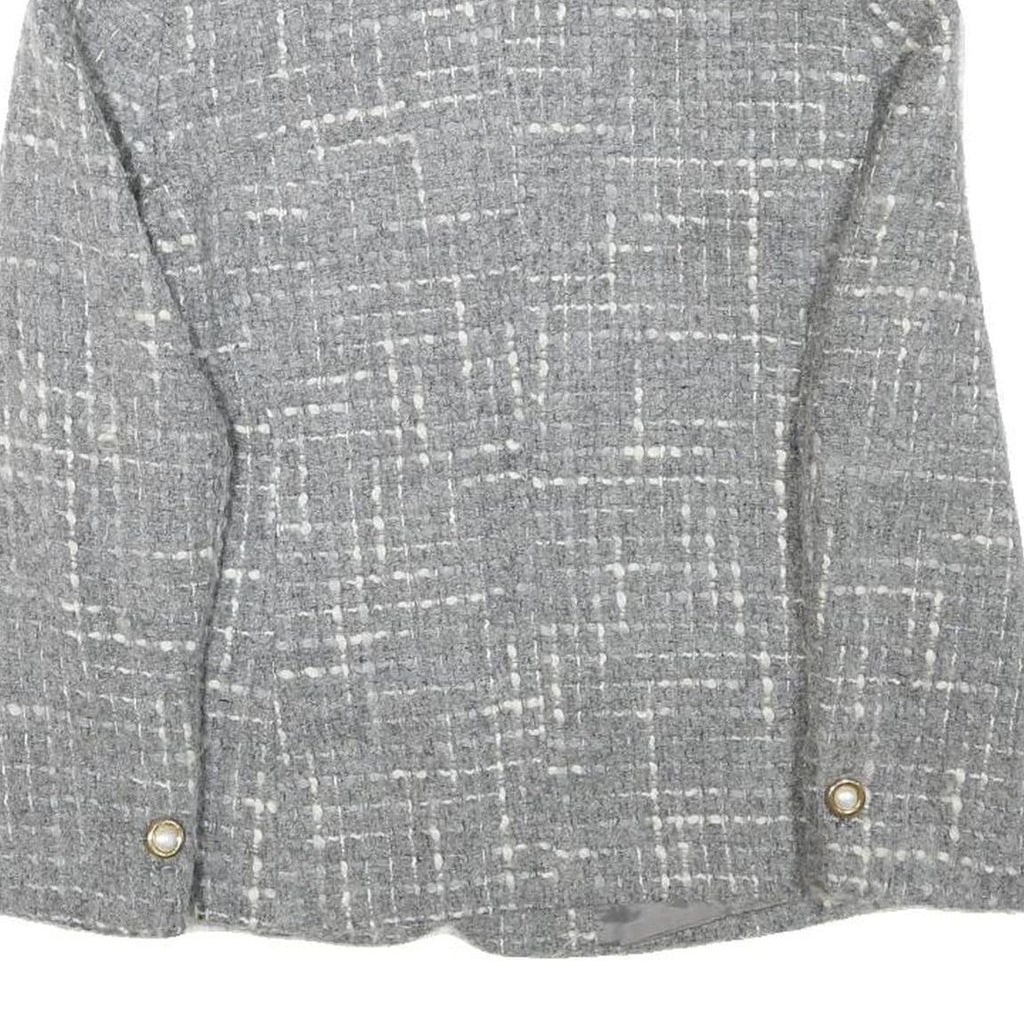 PRESTIGE Womens Grey Wool Blend Button Jacket UK 12 Check Classic Tailored