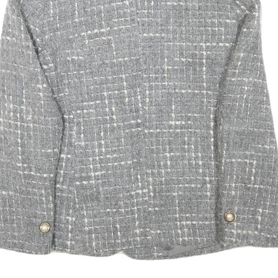 PRESTIGE Womens Grey Wool Blend Button Jacket UK 12 Check Classic Tailored