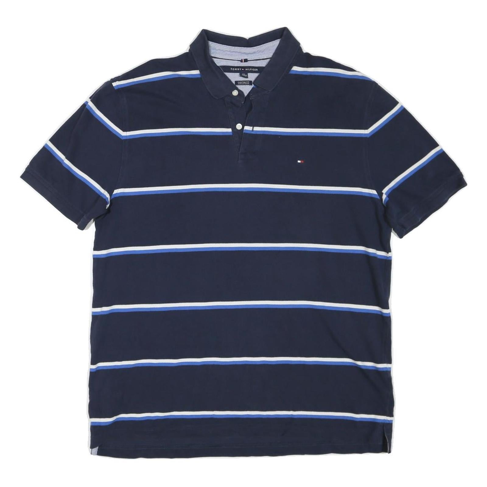 TOMMY HILFIGER Mens Blue & White Striped Short Sleeve Polo Shirt 2XL