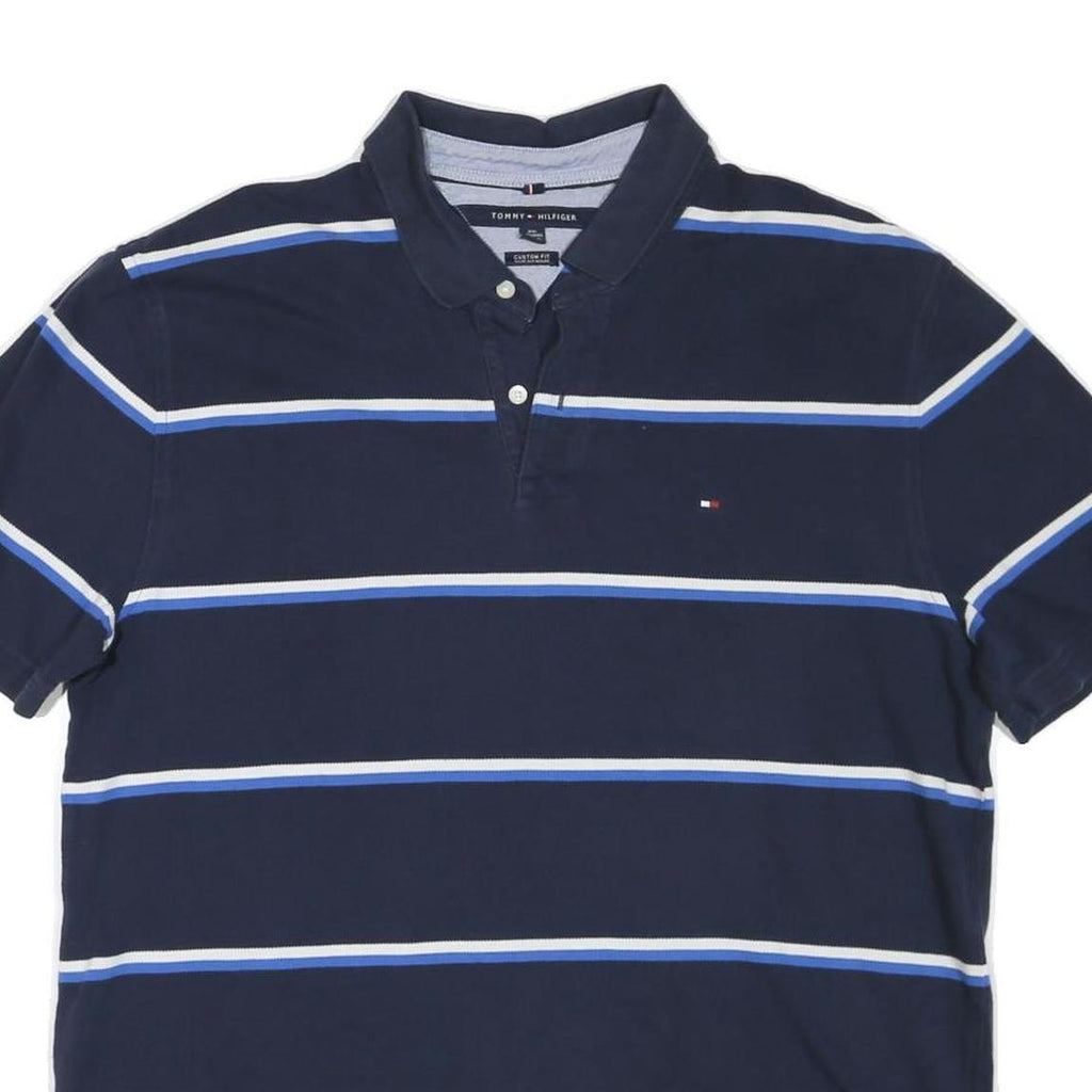 TOMMY HILFIGER Mens Blue & White Striped Short Sleeve Polo Shirt 2XL