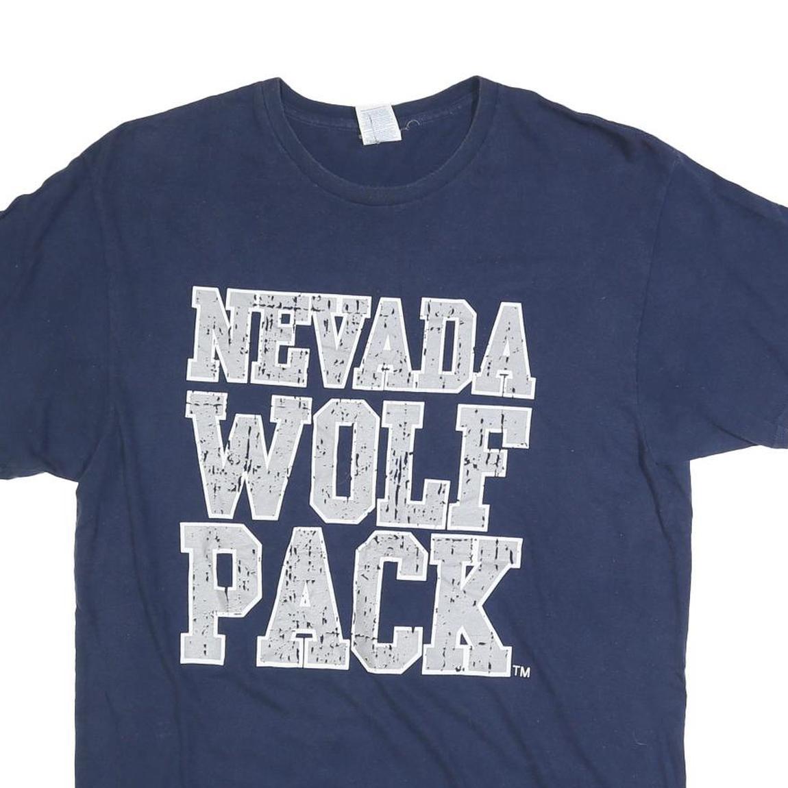 DELTA Mens Blue Nevada Wolf Pack Graphic T-Shirt L Short Sleeve Crew Neck
