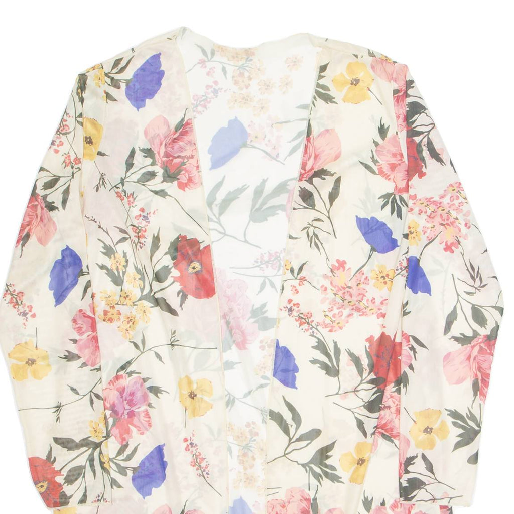 Sheer Womens Kimono Top Cream Long Sleeve Floral S