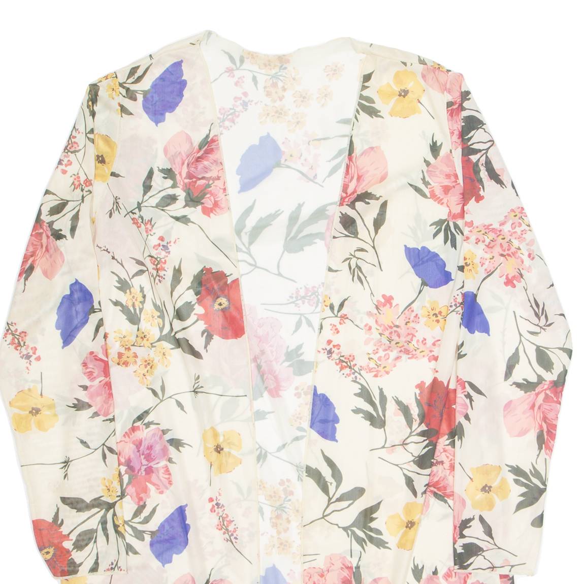 Sheer Womens Kimono Top Cream Long Sleeve Floral S