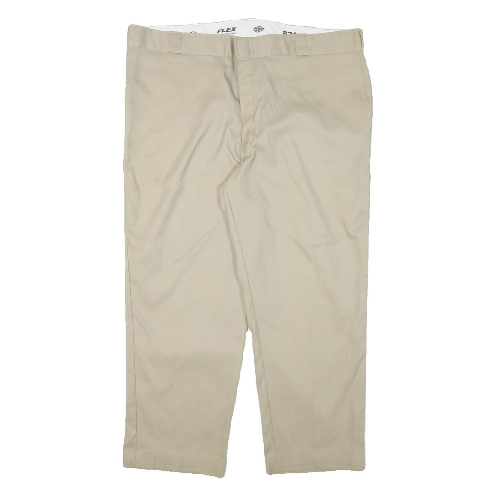 DICKIES Mens Regular Fit Beige Cotton Blend Straight Leg Trousers W42 L28