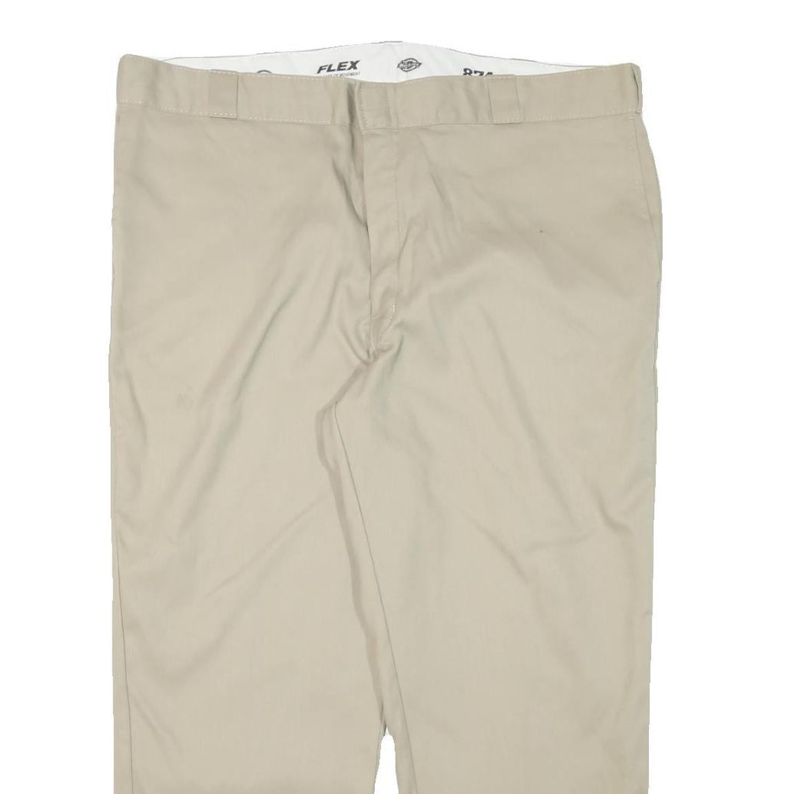 DICKIES Mens Regular Fit Beige Cotton Blend Straight Leg Trousers W42 L28