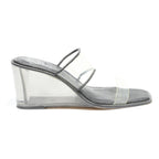 VINCE CAMUTO Womens Strappy Wedge Sandals Black & Clear Synthetic UK 5.5 Elegant