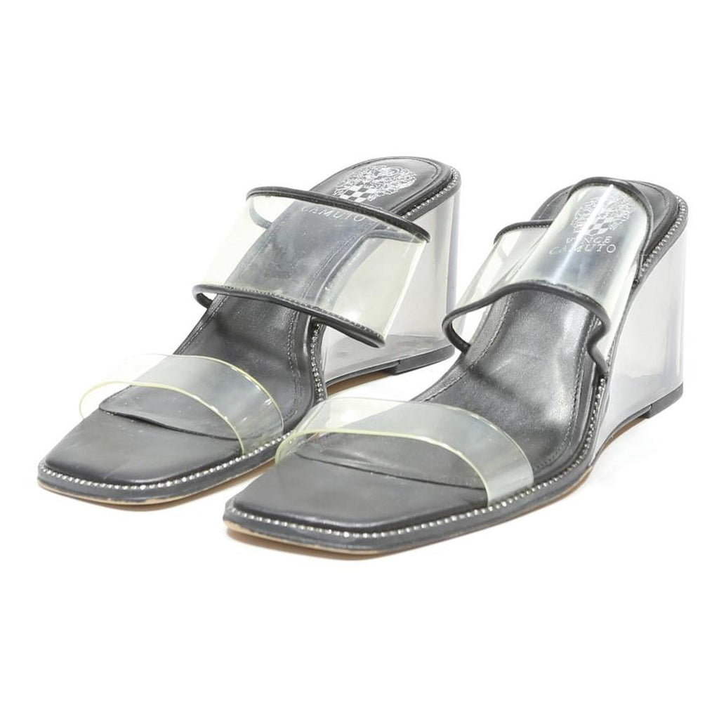 VINCE CAMUTO Womens Strappy Wedge Sandals Black & Clear Synthetic UK 5.5 Elegant