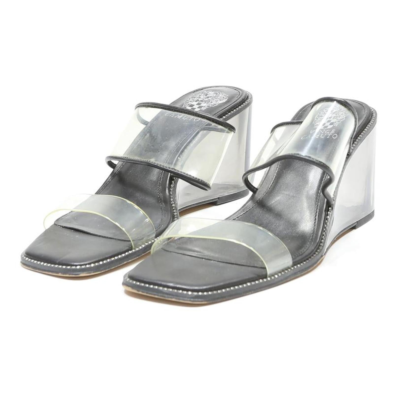VINCE CAMUTO Womens Strappy Wedge Sandals Black & Clear Synthetic UK 5.5 Elegant