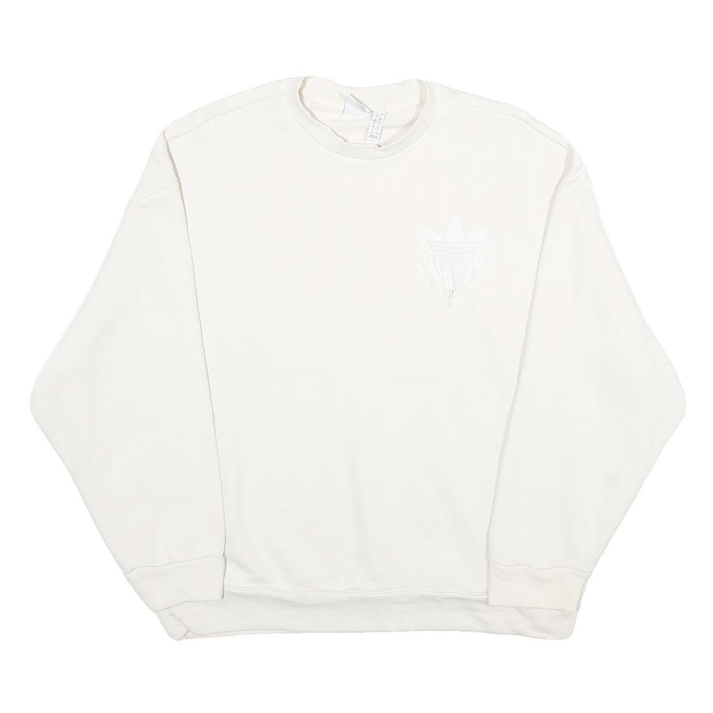 ADIDAS Womens White Sweatshirt Crew Neck UK 18 Cotton Pullover Classic Fit