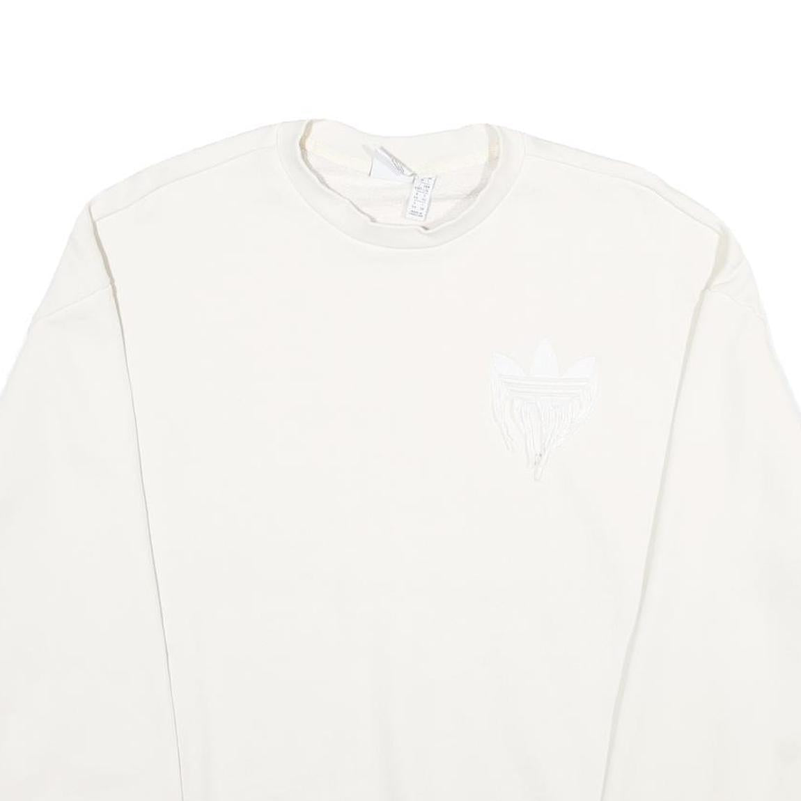 ADIDAS Womens White Sweatshirt Crew Neck UK 18 Cotton Pullover Classic Fit