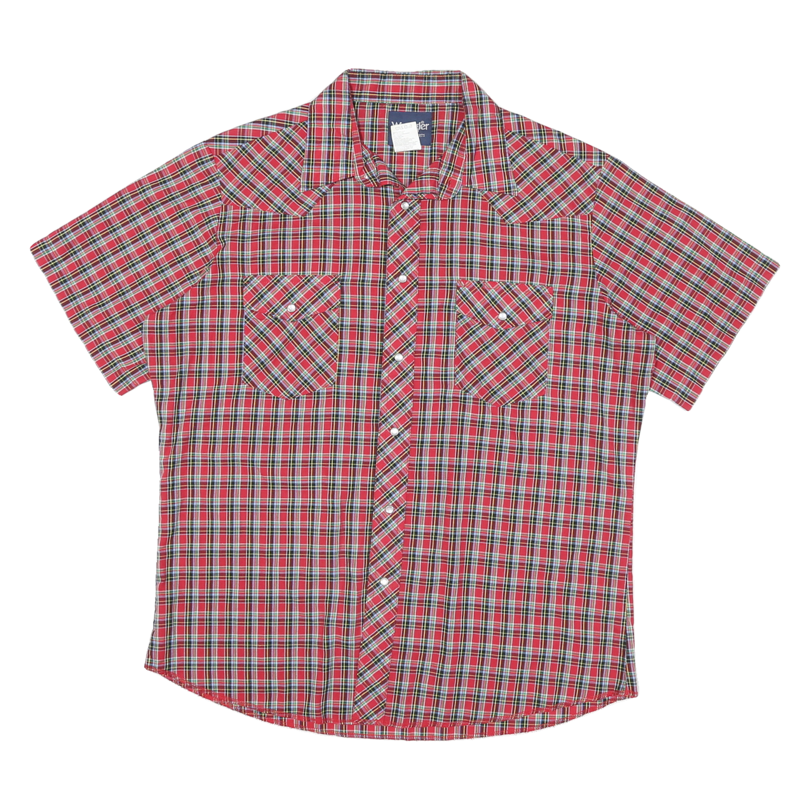 WRANGLER Mens Red & Green Check Shirt L Short Sleeve Button Casual