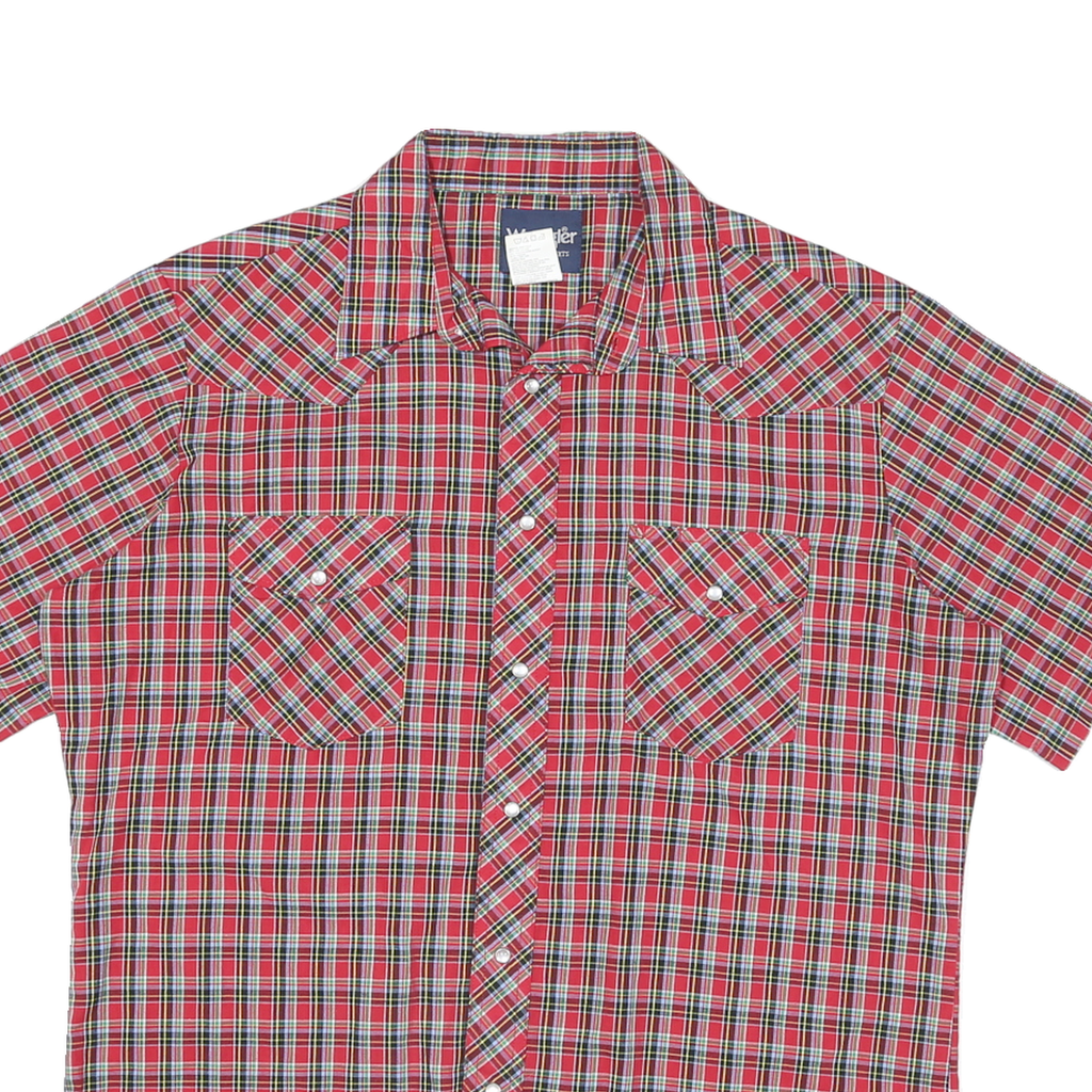 WRANGLER Mens Red & Green Check Shirt L Short Sleeve Button Casual