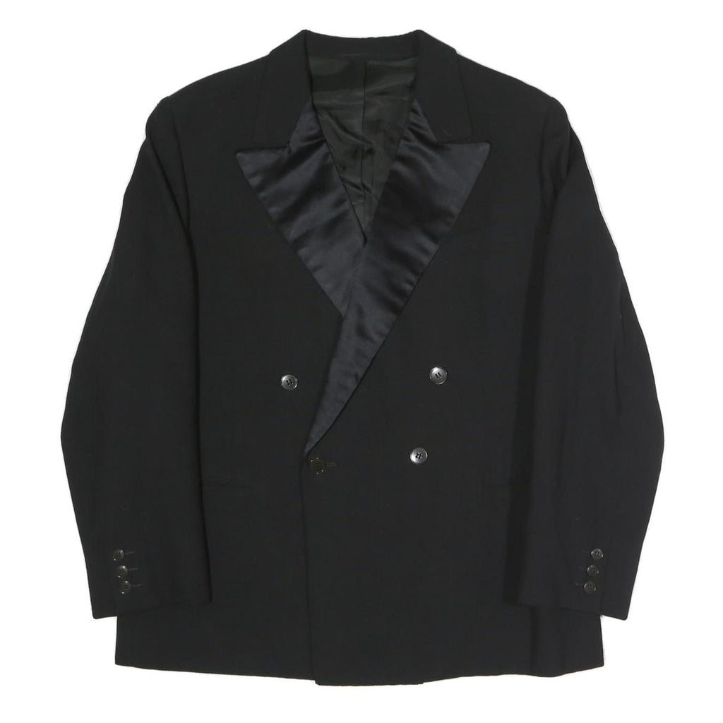 Mens Black Double Breasted Formal Jacket XL Polyester Blend Satin Lapel Button