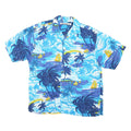 PRESENCE Womens Blue Tropical Print Shirt M Polyester Blend Short Sleeve Summer