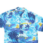 PRESENCE Womens Blue Tropical Print Shirt M Polyester Blend Short Sleeve Summer