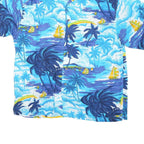 PRESENCE Womens Blue Tropical Print Shirt M Polyester Blend Short Sleeve Summer