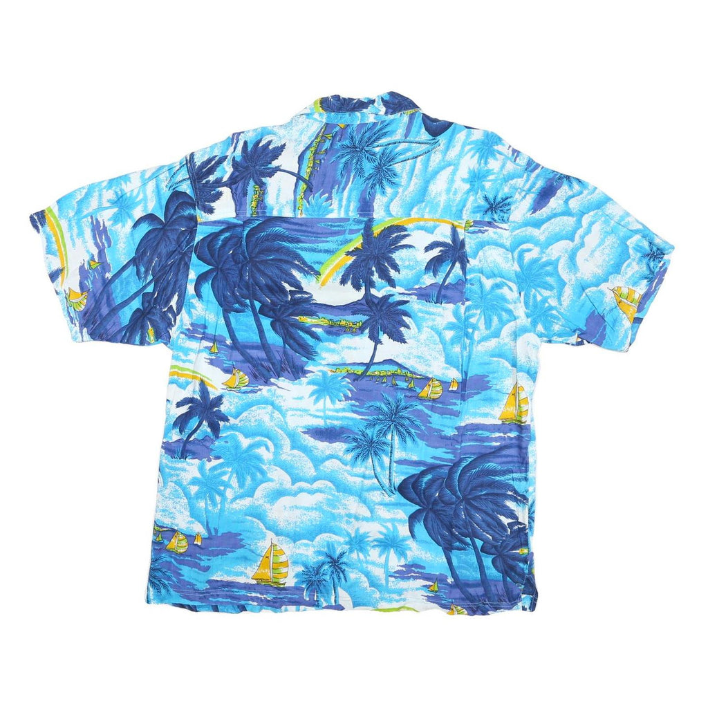 PRESENCE Womens Blue Tropical Print Shirt M Polyester Blend Short Sleeve Summer
