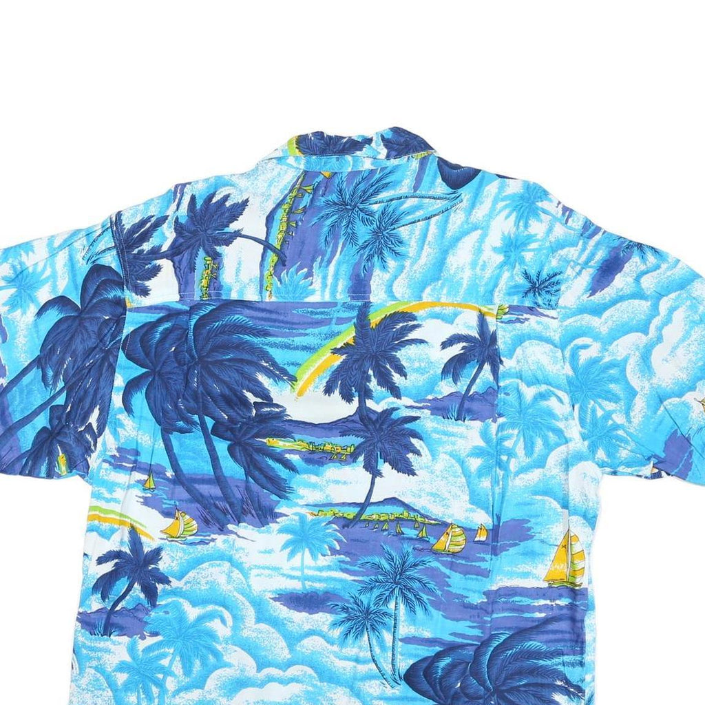 PRESENCE Womens Blue Tropical Print Shirt M Polyester Blend Short Sleeve Summer