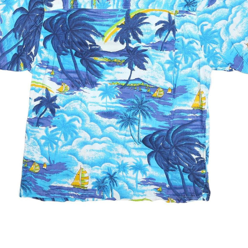 PRESENCE Womens Blue Tropical Print Shirt M Polyester Blend Short Sleeve Summer