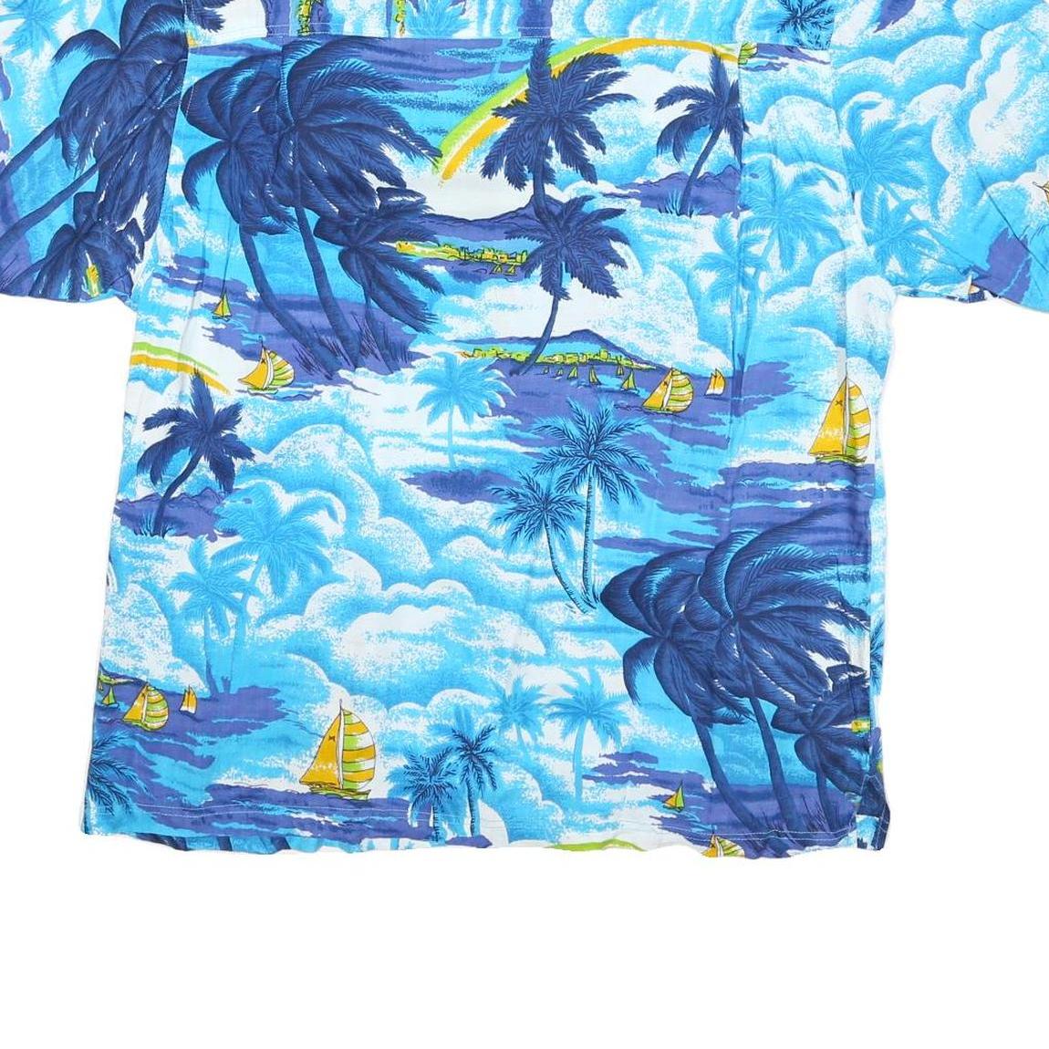 PRESENCE Womens Blue Tropical Print Shirt M Polyester Blend Short Sleeve Summer