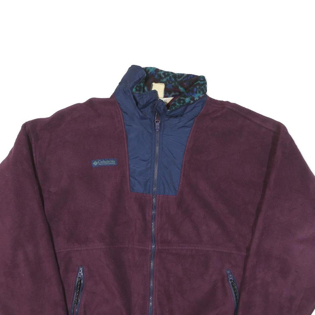 COLUMBIA Mens Maroon & Navy Outdoor Jacket M Polyester Blend Zip Fleece Casual