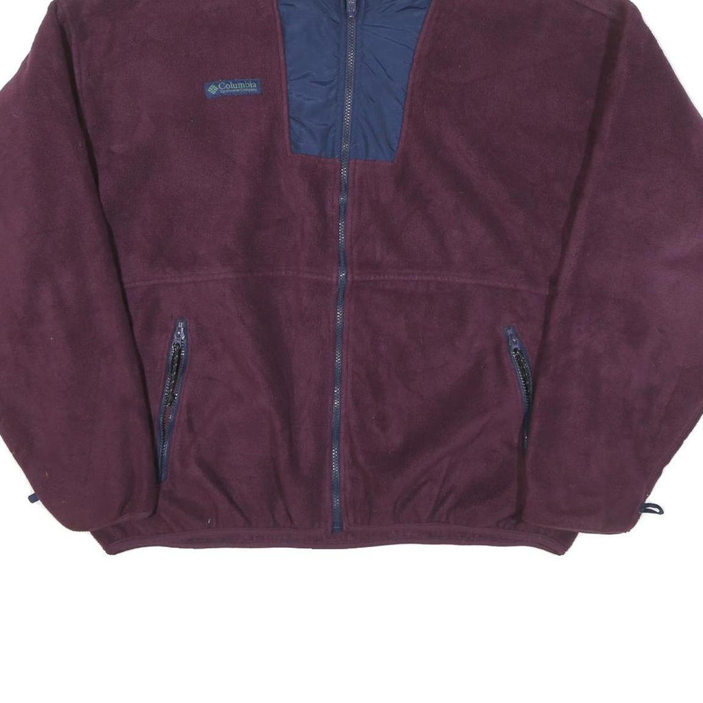 COLUMBIA Mens Maroon & Navy Outdoor Jacket M Polyester Blend Zip Fleece Casual