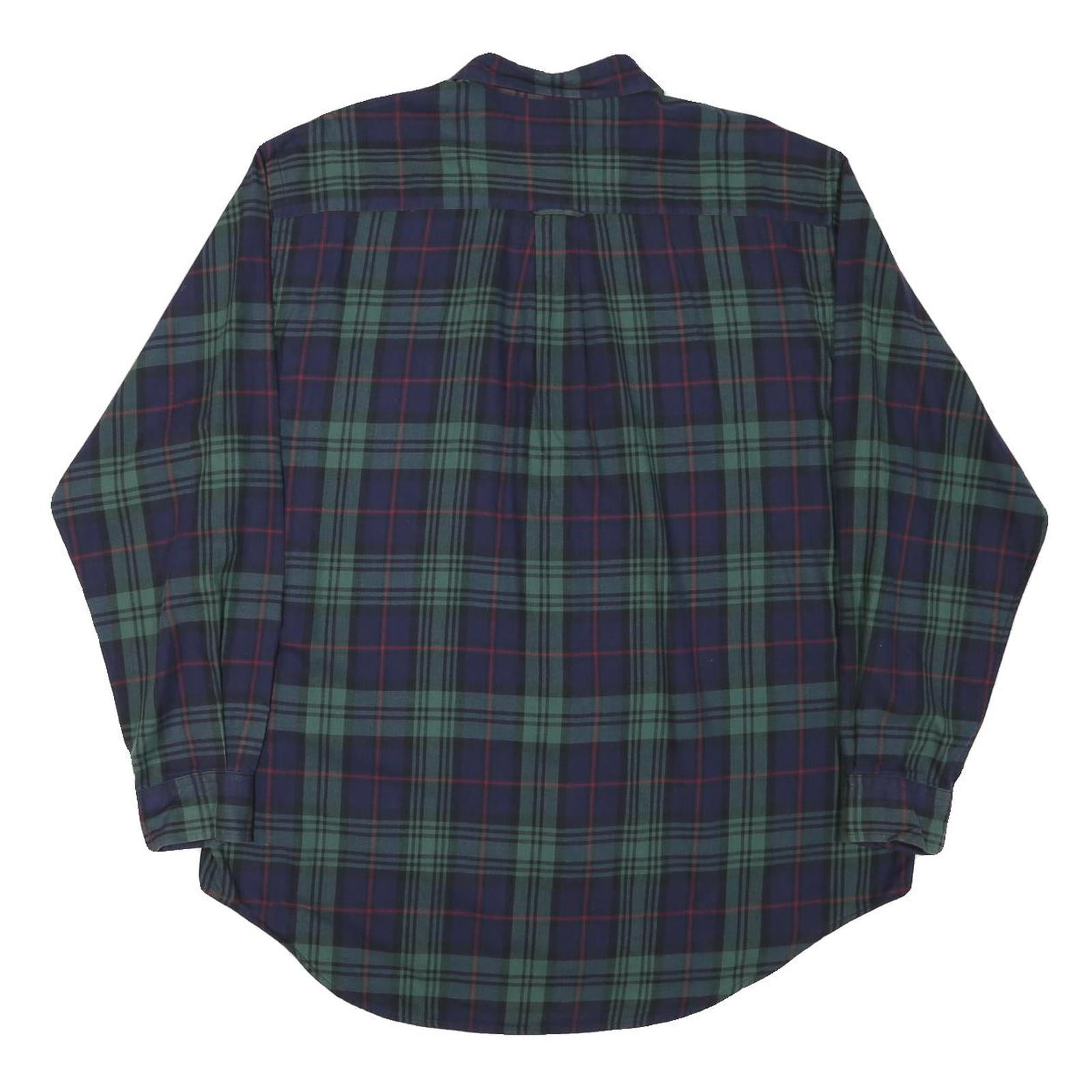 NAUTICA Mens Green & Blue Checked Shirt L Classic Cotton Blend Long Sleeve